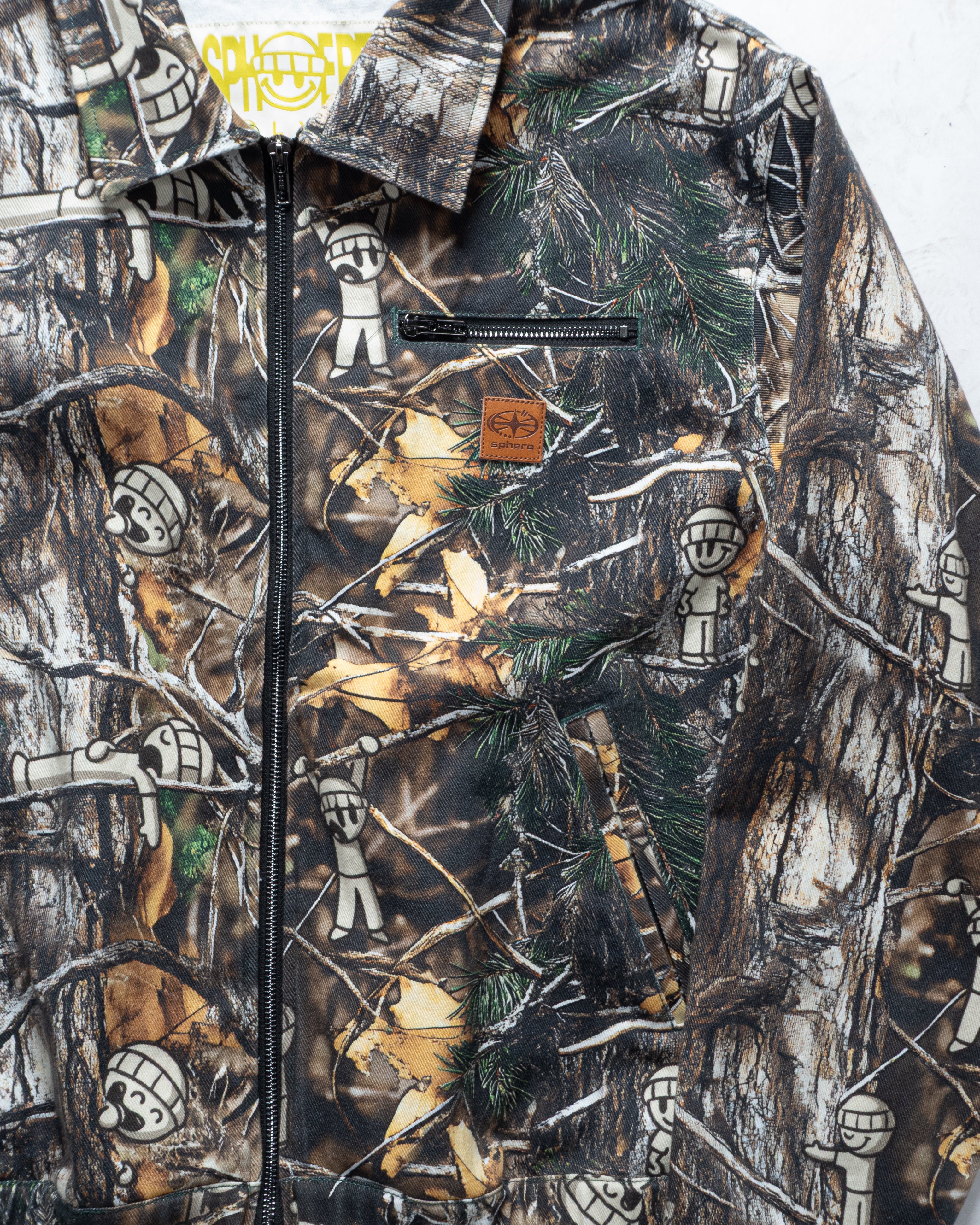 Veste camo work jacket forest vue face détail poches multiples Supraw