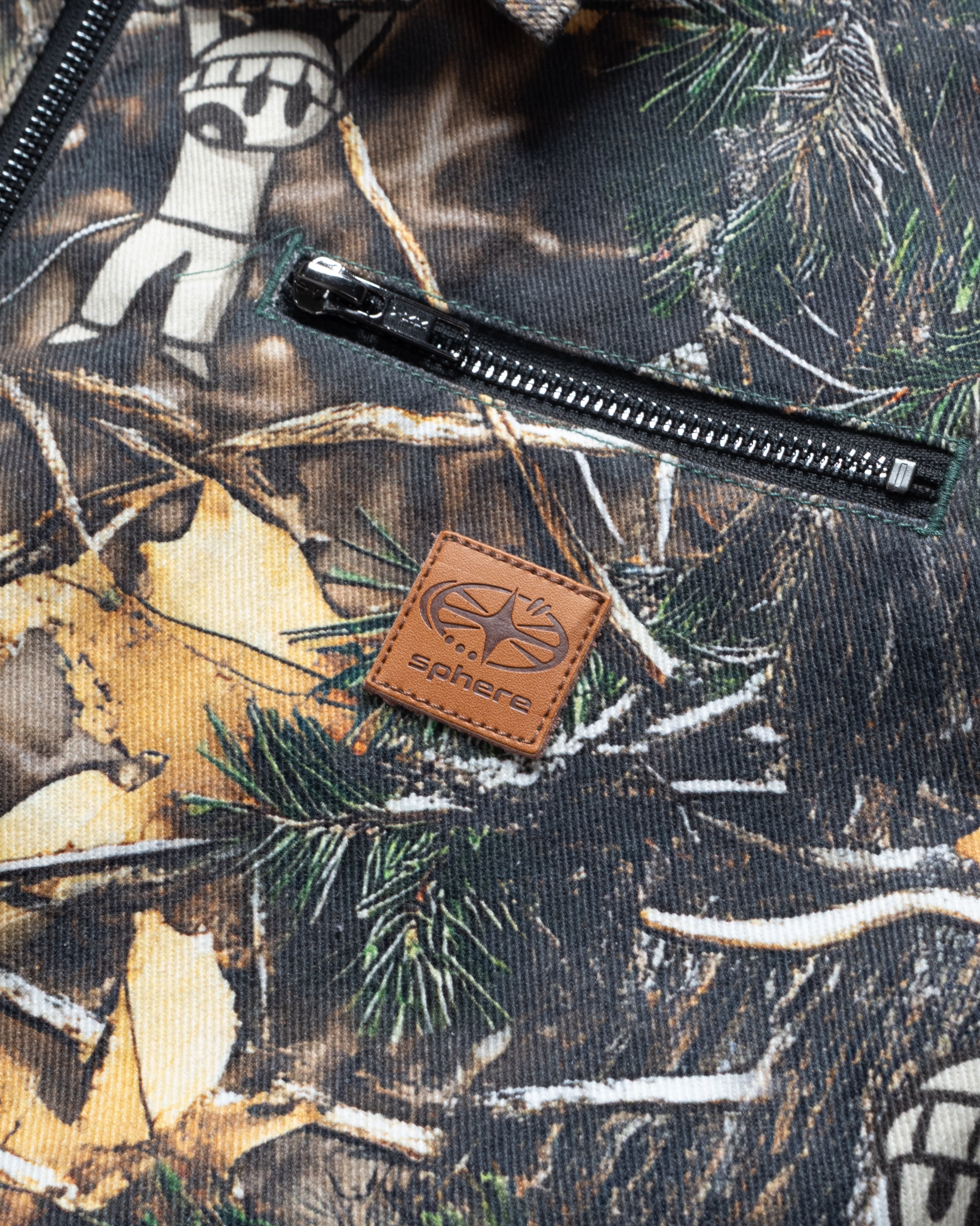 Détail veste workwear camouflage forest matière canvas résistant Triple Sphere