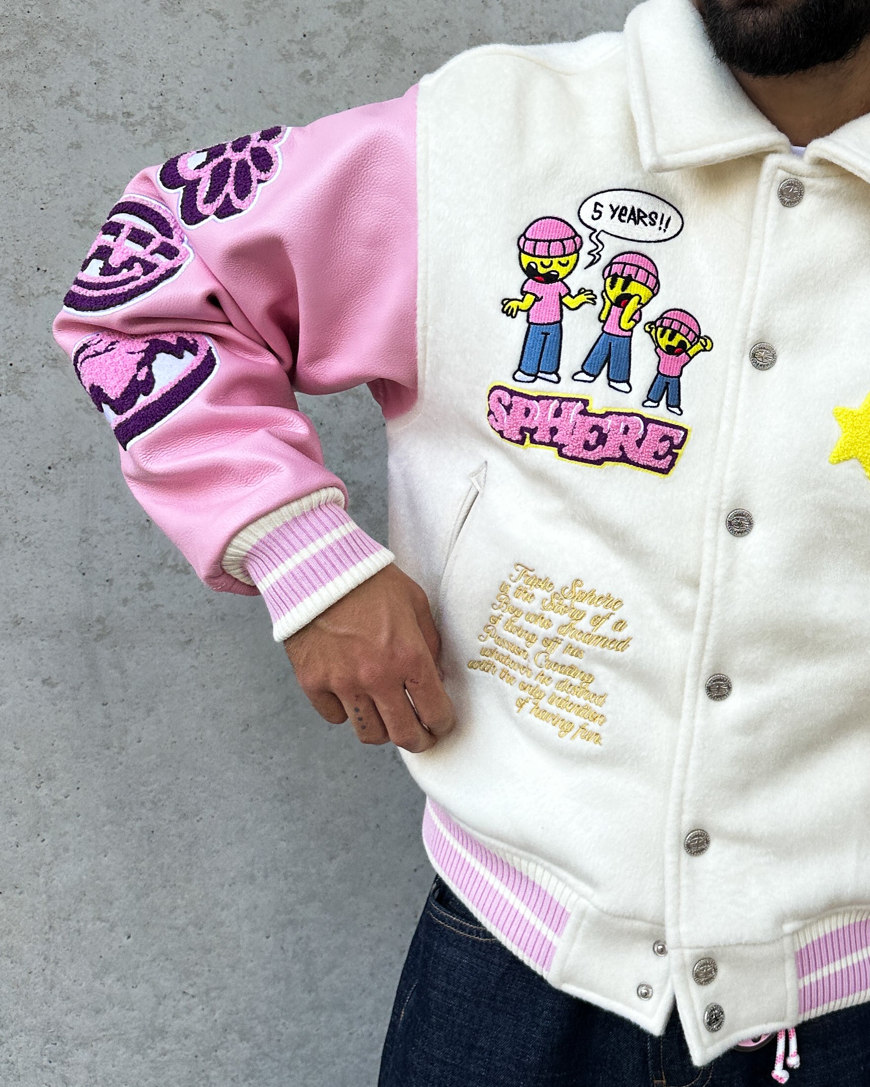 Pink Leather Varsity Jacket