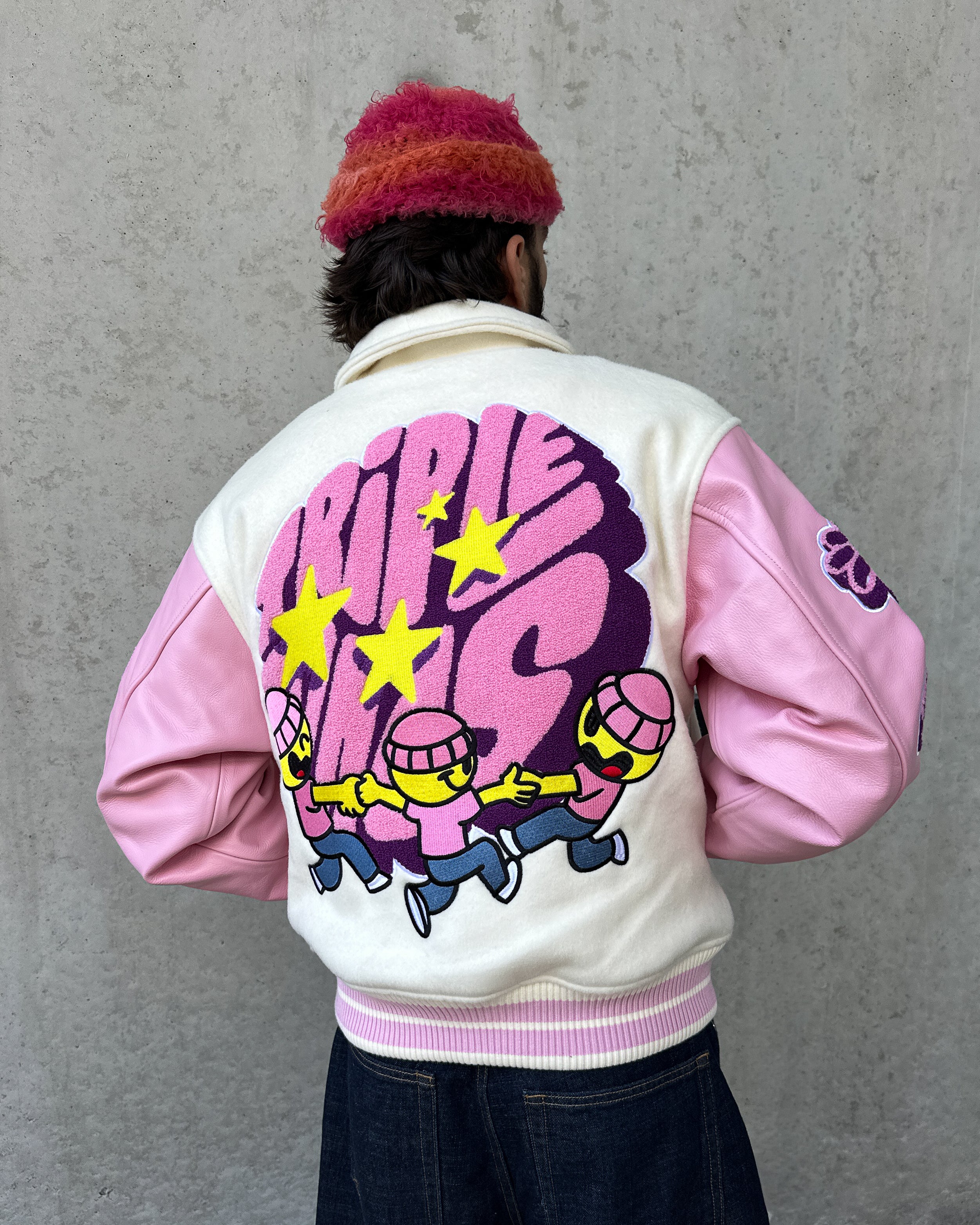 Pink Leather Varsity Jacket