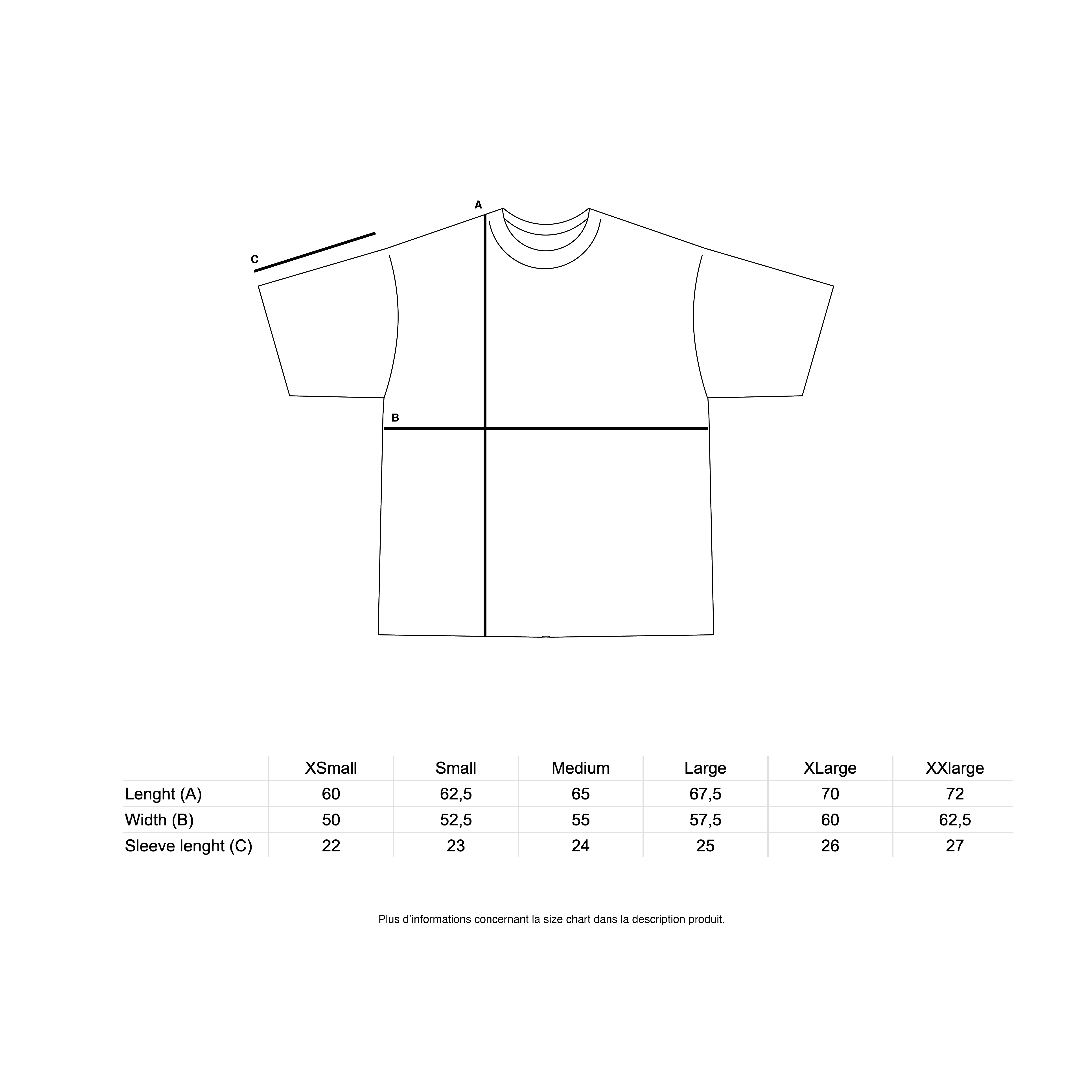Guide des tailles T-shirt Supraw - Tableau de mesures pour t-shirts streetwear