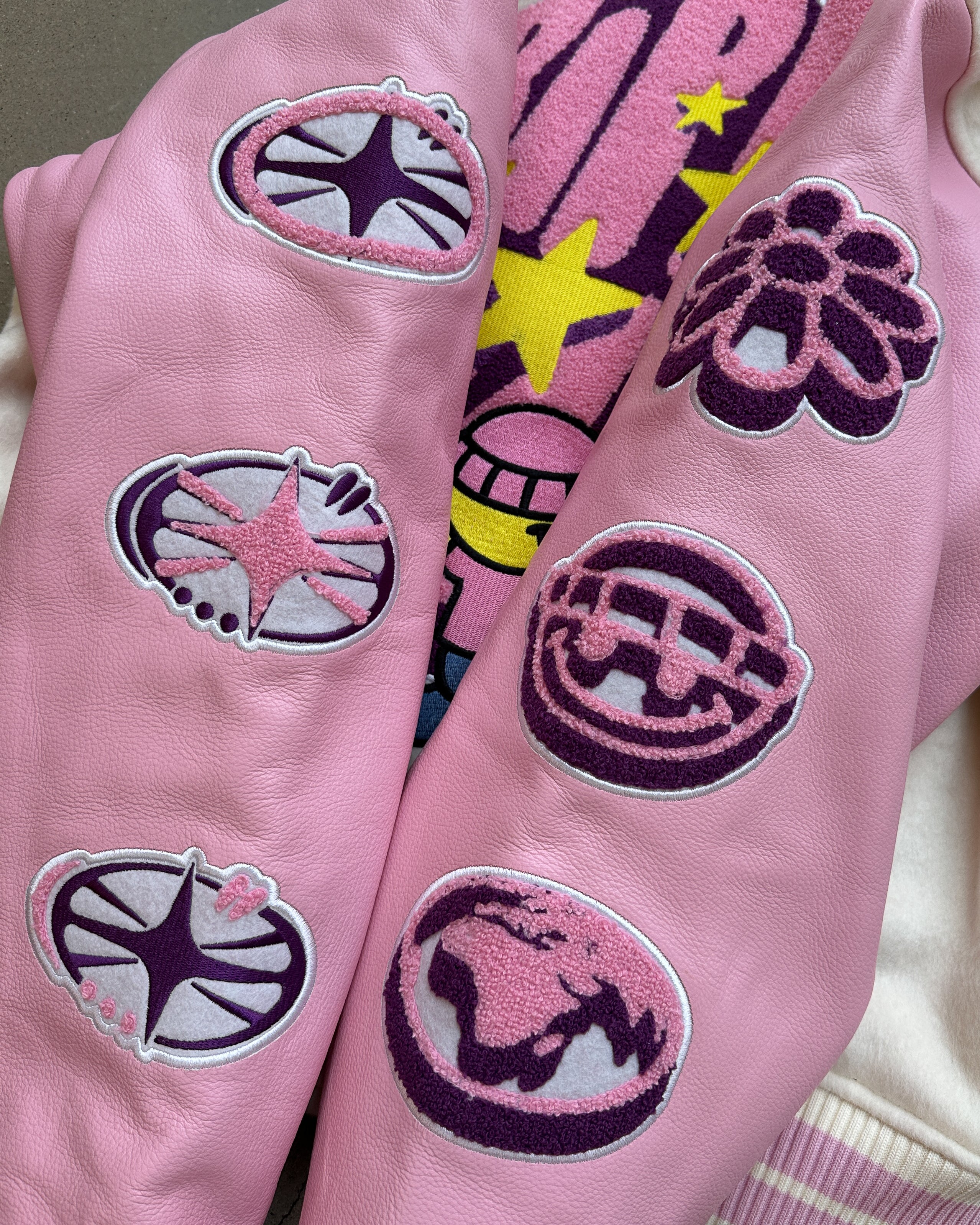 Pink Leather Varsity Jacket
